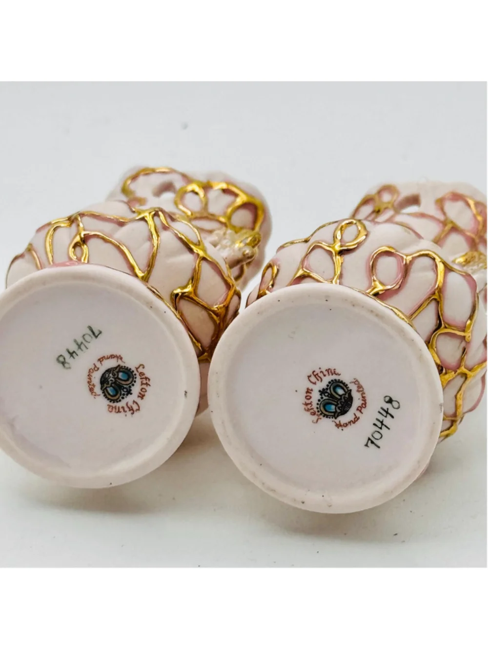 Vintage Lefton Pink & Gold Bud Vases – 24K Gold Drip Swirl Porcelain Pair